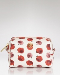 Tory Burch hits print it with this top zip cosmetics case, accented by a delicate logo and preppy hedgehog motif. It's an ultra-cute way to bag your beauty products. Tory Burch hits print it with this top zip cosmetics case, accented by a delicate logo and preppy hedgehog motif. It's an ultra-cute way to bag your beauty products.