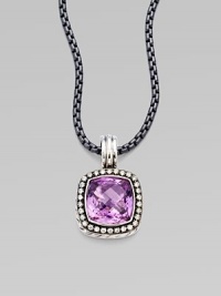 From the Moonlight Ice Collection. A beautiful amethyst stone surrounded by pavé diamonds. Amethyst Diamonds, 0.45 tcw Blackened sterling silver Size, about ½L X ½ W Imported Please note: Chain sold separately. From the Moonlight Ice Collection. A beautiful amethyst stone surrounded by pavé diamonds. Amethyst Diamonds, 0.45 tcw Blackened sterling silver Size, about ½L X ½ W Imported Please note: Chain sold separately.