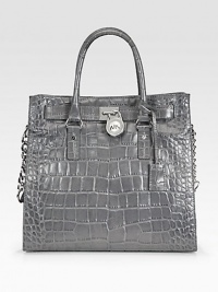 Glazed croc-embossed leather, cinched at the sides and finished with polished hardware.Double top handles, 5 drop Chain and leather shoulder strap, 11 drop Magnetic top closure Protective metal feet One inside zip pocket Four inside open pockets Logo-print lining 14W X 13H X 4½D Imported Glazed croc-embossed leather, cinched at the sides and finished with polished hardware.Double top handles, 5 drop Chain and leather shoulder strap, 11 drop Magnetic top closure Protective metal feet One inside zip pocket Four inside open pockets Logo-print lining 14W X 13H X 4½D Imported