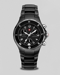 Michele Tahitian ceramic black watch. A Tahitian ceramic black stainless steel bezel watch with mineral crystal detail. Enamel dial. Swiss movement. Michele Tahitian ceramic black watch. A Tahitian ceramic black stainless steel bezel watch with mineral crystal detail. Enamel dial. Swiss movement.