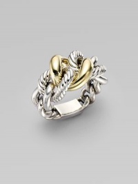 Smooth and cabled, silver and gold come together in a chunky flexible link ring that's both modern and classic. Sterling silver and 18k yellow gold Made in Italy Smooth and cabled, silver and gold come together in a chunky flexible link ring that's both modern and classic. Sterling silver and 18k yellow gold Made in Italy