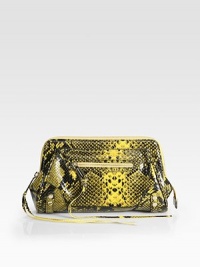 A bold and chic style in python printed leather that is sure to make an impression.Top zip closureOne outside zip pocketOne inside zip pocketCotton lining10¾W X 6½H X 2DImported A bold and chic style in python printed leather that is sure to make an impression.Top zip closureOne outside zip pocketOne inside zip pocketCotton lining10¾W X 6½H X 2DImported