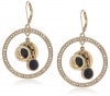 Anne Klein Dalton Black Gold-Tone Black Leather Orbital Hoop Earrings