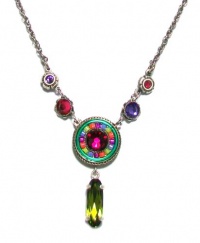Firefly Antique Steel La Dolce Vita Circle with Drop Swarovski Crystal and Czech Bead Pendant Necklace in Multicolor Firefly Antique Steel La Dolce Vita Circle with Drop Swarovski Crystal and Czech Bead Pendant Necklace in Multicolor