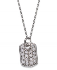 Bring on the bling! B. Brilliant's trendy dog tag necklace gets a glittering touch from round-cut cubic zirconias (1/5 ct. t.w.). Crafted in sterling silver. Approximate length: 18 inches + 3-inch extender. Approximate drop length: 5/8 inch. Approximate drop width: 1/4 inch. Bring on the bling! B. Brilliant's trendy dog tag necklace gets a glittering touch from round-cut cubic zirconias (1/5 ct. t.w.). Crafted in sterling silver. Approximate length: 18 inches + 3-inch extender. Approximate drop length: 5/8 inch. Approximate drop width: 1/4 inch.