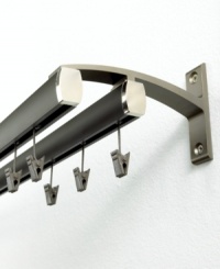 Ideal for creating layered, designer looks with your window treatments, the Madison double track window hardware is crafted of strong steel and given a smooth finish for a modern silhouette. Ideal for creating layered, designer looks with your window treatments, the Madison double track window hardware is crafted of strong steel and given a smooth finish for a modern silhouette.