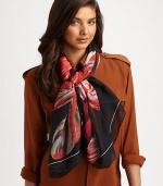 Bold tulips add a splash of color to this dark, silk scarf.SilkAbout 55 X 55Dry cleanMade in Italy