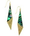 The retro-cool vibe of RACHEL Rachel Roy's fresh triangle earrings spells 80s chic. Funky shell-colored resin combines with gold accents for an angular aesthetic. Setting and fishwire crafted in gold tone mixed metal. Approximate drop: 3-1/4 inches.