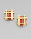 This modern take on the gingham check is an artful accent with any look.Goldtone metalAbout 1 squarePost backImported