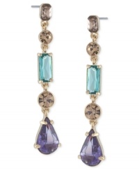 Different styles dazzle in these linear earrings from Carolee. Crafted from gold-tone mixed metal, the pair features multicolor glass and epoxy stones for a fashion infusion. Approximate drop: 2-1/8 inches. Different styles dazzle in these linear earrings from Carolee. Crafted from gold-tone mixed metal, the pair features multicolor glass and epoxy stones for a fashion infusion. Approximate drop: 2-1/8 inches.