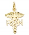 Honor your favorite nurse with this symbolic charm. Crafted in 14k gold, charm features a polished design with the letters RN. Chain not included. Approximate length: 4/5 inch. Approximate width: 1/2 inch.