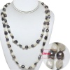44 Genuine Black and White Freshwater Pearl Endless Necklace 10mm