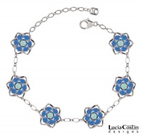 Lucia Costin Flower Bracelet with Mint Blue and Blue Swarovski Crystals, Set with Twisted Lines and Cute Flowers; .925 Sterling Silver; Handmade in USA Lucia Costin Flower Bracelet with Mint Blue and Blue Swarovski Crystals, Set with Twisted Lines and Cute Flowers; .925 Sterling Silver; Handmade in USA