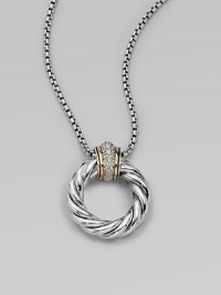 From the Metro Collection. An iconic, cabled loop pendant with a dazzling pavé diamond accented bale embellished with 18k gold on a box link chain. Sterling silver18k goldDiamonds, .12 tcwLength, about 16 to 17 ajustablePendant size, about 1Lobster clasp closureImported From the Metro Collection. An iconic, cabled loop pendant with a dazzling pavé diamond accented bale embellished with 18k gold on a box link chain. Sterling silver18k goldDiamonds, .12 tcwLength, about 16 to 17 ajustablePendant size, about 1Lobster clasp closureImported