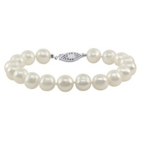 White Freshwater Cultured Pearl Bracelet with Sterling Silver Clasp (9-10mm) White Freshwater Cultured Pearl Bracelet with Sterling Silver Clasp (9-10mm)