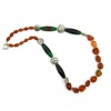 Silver Tone Copper, Red Agate and Blended Green Agate Fashion Necklace 27-inches