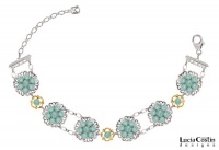 Victorian Style.925 Sterling Silver Bracelet by Lucia Costin with Mint Blue Swarovski Crystals and Filigree Elements, Set with 24K Yellow Gold over .925 Sterling Silver 4 Petal Flowers and Dots Victorian Style.925 Sterling Silver Bracelet by Lucia Costin with Mint Blue Swarovski Crystals and Filigree Elements, Set with 24K Yellow Gold over .925 Sterling Silver 4 Petal Flowers and Dots