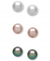 Polish just about any look with the perfect hue. This 3-piece stud earring set features cultured freshwater pearls (8-9 mm) in white, pale pink and black. Set in sterling silver. Approximate diameters: 3/8 inch and 1/3 inch.
