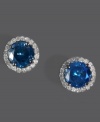 Add a touch of royalty to your look. EFFY Collection's standout stud earrings combine round-cut blue diamond (1-5/8 ct. t.w) with halos of sparkling round-cut white diamonds (1/6 ct. t.w.). Set in 14k white gold. Approximate diameter: 5/16 inch.