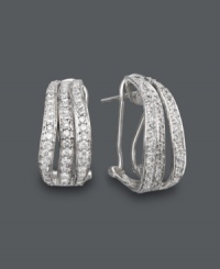 Hoop earrings with statement-making sparkle. Crafted in 14k white gold, these wavy, three-row hoops highlight seamless rows of round-cut diamonds (1 ct. t.w.). Approximate diameter: 3/4 inch. Hoop earrings with statement-making sparkle. Crafted in 14k white gold, these wavy, three-row hoops highlight seamless rows of round-cut diamonds (1 ct. t.w.). Approximate diameter: 3/4 inch.