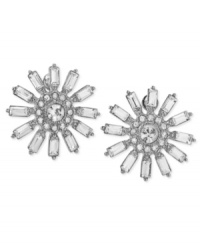 Carolee puts petals to the metal in this pair of earrings. Crafted from silver-tone mixed metal, the stone flower-designed earrings truly sparkle. Approximate diameter: 7/8 inch. Carolee puts petals to the metal in this pair of earrings. Crafted from silver-tone mixed metal, the stone flower-designed earrings truly sparkle. Approximate diameter: 7/8 inch.