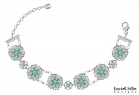 Victorian Style.925 Sterling Silver Bracelet by Lucia Costin with Mint Blue Swarovski Crystals and Filigree Elements, Set with 4 Petal Flowers and Dots Victorian Style.925 Sterling Silver Bracelet by Lucia Costin with Mint Blue Swarovski Crystals and Filigree Elements, Set with 4 Petal Flowers and Dots