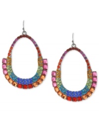 Covering the stylish spectrum, this pair of oval drop earrings from Haskell is crafted from hematite-tone mixed metal with multi-colored faceted beads lending a vibrant touch. Approximate drop: 2 inches. Covering the stylish spectrum, this pair of oval drop earrings from Haskell is crafted from hematite-tone mixed metal with multi-colored faceted beads lending a vibrant touch. Approximate drop: 2 inches.
