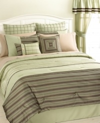 The new look of comfort. Dreamy hues, tailored stripes and an intricate jacquard come together to create a modern sanctuary of serenity in the Camden comforter set. From cozy sheeting and matching window treatments to detailed decorative pillows, this ensemble includes all that you need to give your decor a whole new attitude. (Clearance) The new look of comfort. Dreamy hues, tailored stripes and an intricate jacquard come together to create a modern sanctuary of serenity in the Camden comforter set. From cozy sheeting and matching window treatments to detailed decorative pillows, this ensemble includes all that you need to give your decor a whole new attitude. (Clearance)