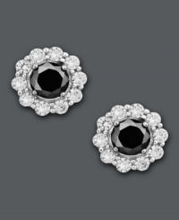 Frame your face with stand-out sparkle. Black diamonds (1/3 ct. t.w.) pop against a ring of round-cut white diamonds (2 ct. t.w.) in these statement-making stud earrings. Crafted in 14k white gold. Approximate diameter: 4/10 inch. Frame your face with stand-out sparkle. Black diamonds (1/3 ct. t.w.) pop against a ring of round-cut white diamonds (2 ct. t.w.) in these statement-making stud earrings. Crafted in 14k white gold. Approximate diameter: 4/10 inch.