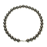 Sterling Silver 12mm Round Black Shell Pearl Necklace, 18 Sterling Silver 12mm Round Black Shell Pearl Necklace, 18