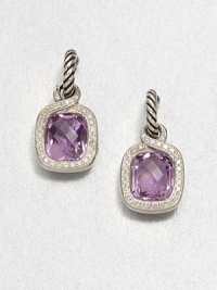 From the Labyrinth Collection. Beautiful, faceted amethyst surrounded by dazzling diamonds set in sleek sterling silver. AmethystDiamonds, .33 tcwSterling silverDrop, about 1Post backImported From the Labyrinth Collection. Beautiful, faceted amethyst surrounded by dazzling diamonds set in sleek sterling silver. AmethystDiamonds, .33 tcwSterling silverDrop, about 1Post backImported
