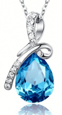 Arco Iris Eternal Love Teardrop Swarovski Elements Crystal Pendant Necklace for Women W 18k White Gold Plated Chain - Blue Topaz Arco Iris Eternal Love Teardrop Swarovski Elements Crystal Pendant Necklace for Women W 18k White Gold Plated Chain - Blue Topaz
