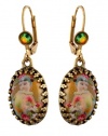 Michal Negrin Vintage Dangle Earrings with She Shy Rainbow Cameo and Green Swarovski Crystals - Victorian Style, very feminine