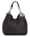 Shoulder this city-chic design from MICHAEL Michael Kors that pairs perfectly with your work or weekend wardrobe. Supple leather is outfitted with shiny golden hardware and signature detailing, while the pocket-lined interior stashes your essentials with ease.