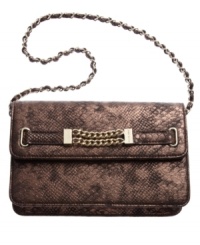 Give your style some posh appeal with this sleek shoulder bag from AK Anne Klein. Luxe, golden hardware and chic chain-link detail are instantly eye-catching, while the interior is perfectly sized to meet your day-to-night demands. Give your style some posh appeal with this sleek shoulder bag from AK Anne Klein. Luxe, golden hardware and chic chain-link detail are instantly eye-catching, while the interior is perfectly sized to meet your day-to-night demands.