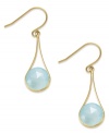A touch of color livens any look. These stunning 10k gold earrings feature round-cut medium blue chalcedony stones (4-1/2 ct. t.w.) on french wire. Approximate drop: 1 inch.