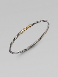 From the Cable Collectibles Collection. A thin band of signature twisted cable with 18K gold buckle.18K gold Sterling silver Width, about 3mm Hook closure Imported From the Cable Collectibles Collection. A thin band of signature twisted cable with 18K gold buckle.18K gold Sterling silver Width, about 3mm Hook closure Imported