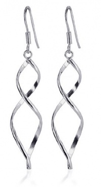 LWES005 Sterling Silver Wavy Design French Ear Wire Hook Dangle Earrings