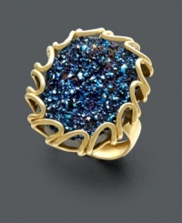 Display your moody blues with this standout ring. A looping 14k gold setting holds brilliant blue druzy crystals. Display your moody blues with this standout ring. A looping 14k gold setting holds brilliant blue druzy crystals.