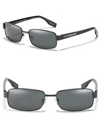 A rectangular silhouette lends iconic flair to these stylish Hugo Boss sunglasses. A rectangular silhouette lends iconic flair to these stylish Hugo Boss sunglasses.
