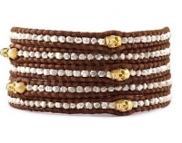 Chan Luu Silver Mix Skull Wrap Bracelet on Brown Leather Chan Luu Silver Mix Skull Wrap Bracelet on Brown Leather