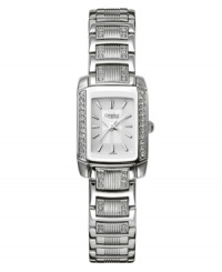 Refined, feminine style for her. This Caravelle by Bulova watch features a mixed metal bracelet and case with crystal detailing. Crystal-accented bezel. Silvertone dial with logo and stick indices. Quartz movement. Water resistant to 30 meters. Three-year limited warranty. Refined, feminine style for her. This Caravelle by Bulova watch features a mixed metal bracelet and case with crystal detailing. Crystal-accented bezel. Silvertone dial with logo and stick indices. Quartz movement. Water resistant to 30 meters. Three-year limited warranty.