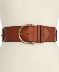 Define your waistline with this chic leather belt from Fossil. A touch of stretch adds the perfect shape. Define your waistline with this chic leather belt from Fossil. A touch of stretch adds the perfect shape.
