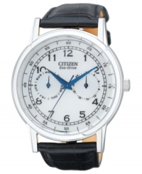 A handsome everyday watch from Citizen styled with pops of blue color. Powered by Eco-Drive, harnessing natural and artificial light, never needing a battery. A handsome everyday watch from Citizen styled with pops of blue color. Powered by Eco-Drive, harnessing natural and artificial light, never needing a battery.