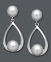 Cultivate your look. These stunning teardrop-shaped earrings features a smooth sterling silver setting with a cultured freshwater pearl post and drop (6-8 mm). Approximate drop: 1-1/8 inches.