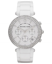 A sparkling Parker watch from Michael Kors in clean white ceramic. A sparkling Parker watch from Michael Kors in clean white ceramic.