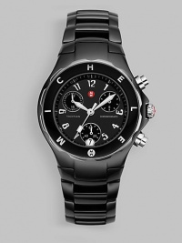 Sleek and chic, with a ceramic case and second hand dial. Swiss quartz movement K-1 mineral crystal round dial Number markers Date display Round case, 35mm, 1.38 Ceramic band Strap is not interchangeable Imported Sleek and chic, with a ceramic case and second hand dial. Swiss quartz movement K-1 mineral crystal round dial Number markers Date display Round case, 35mm, 1.38 Ceramic band Strap is not interchangeable Imported