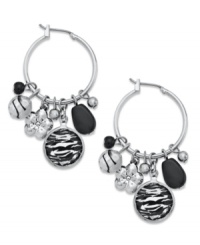 Add a charming allure to any look with these rhodium-plated hoop earrings from Style&co. Dangling zebra and glass seed beads add the perfect amount of polish. Approximate drop: 2 inches. Add a charming allure to any look with these rhodium-plated hoop earrings from Style&co. Dangling zebra and glass seed beads add the perfect amount of polish. Approximate drop: 2 inches.