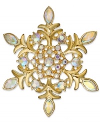 Unique loveliness, by Charter Club. Let it snow with this snowflake pin embellished with glass crystals and plastic cabochon stones. Crafted in gold tone mixed metal. Approximate diameter: 1-1/2 inches. Unique loveliness, by Charter Club. Let it snow with this snowflake pin embellished with glass crystals and plastic cabochon stones. Crafted in gold tone mixed metal. Approximate diameter: 1-1/2 inches.