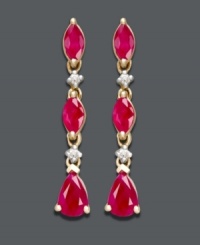 Perfect any evening ensemble with the addition of this red-hot style! Brilliant and bold rubies (1-3/4 ct. t.w.) and sparkling diamond accents will instantly light up your look. Crafted in 14k gold. Approximate length: 1 inch. Perfect any evening ensemble with the addition of this red-hot style! Brilliant and bold rubies (1-3/4 ct. t.w.) and sparkling diamond accents will instantly light up your look. Crafted in 14k gold. Approximate length: 1 inch.